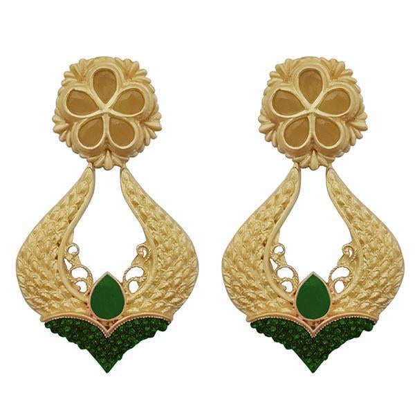 Kriaa Green Pota Stone Gold Plated Dangler Earrings