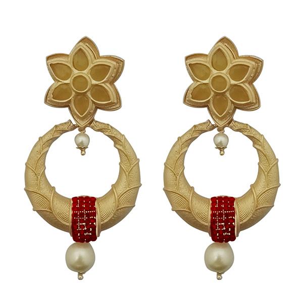 Kriaa Red Austrian Stone Pearl Drop Gold Plated Dangler Earrings