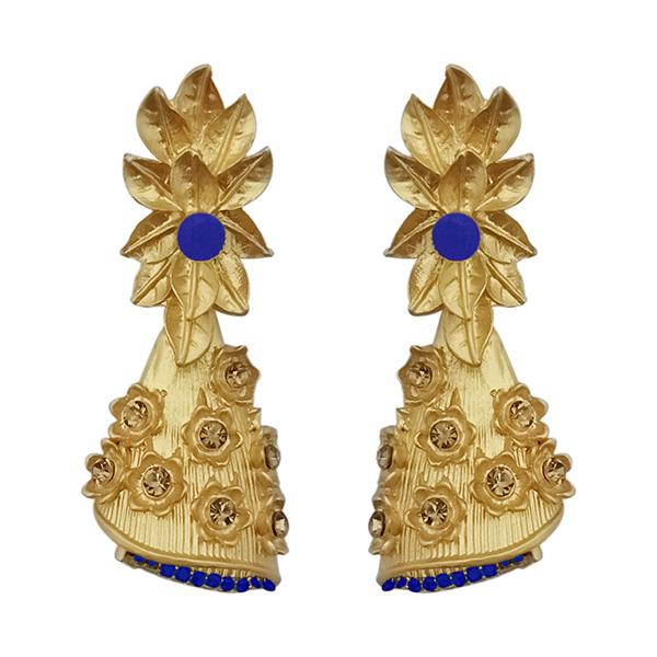 Kriaa Blue Austrian Stone Pearl Drop Gold Plated Dangler Earrings - 1313114A