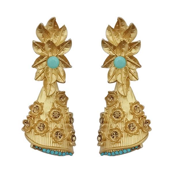 Kriaa Blue Austrian Stone Pearl Drop Gold Plated Dangler Earrings - 1313114C