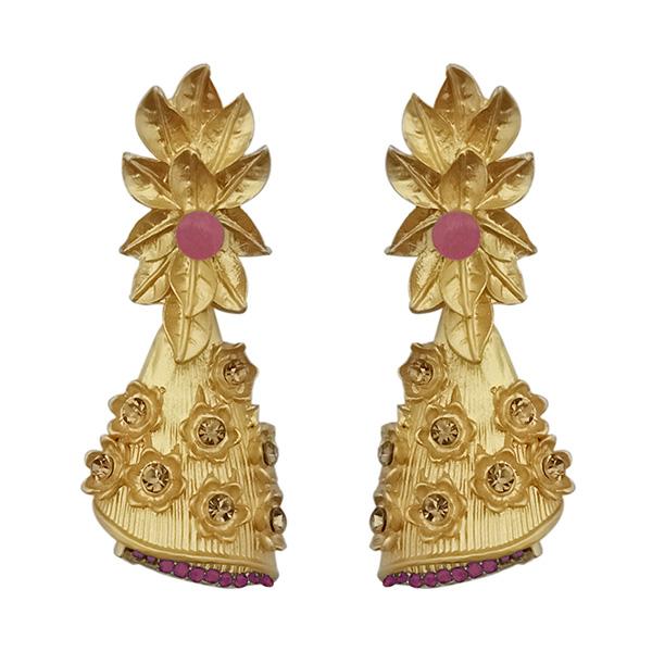 Kriaa Pink Austrian Stone Pearl Drop Gold Plated Dangler Earrings - 1313114D