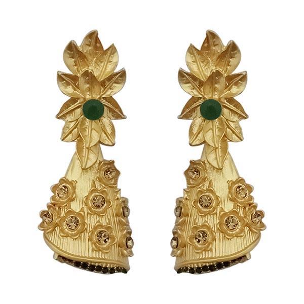 Kriaa Green Austrian Stone Pearl Drop Gold Plated Dangler Earrings - 1313114E