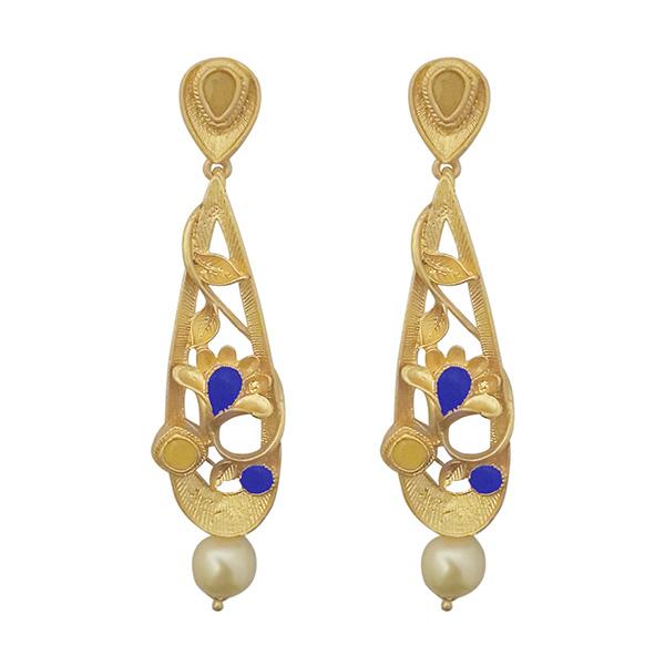 Kriaa Blue Austrian Stone Pearl Drop Gold Plated Dangler Earrings - 1313115C