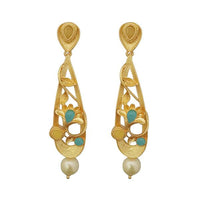 Kriaa Blue Austrian Stone Pearl Drop Gold Plated Dangler Earrings - 1313115E