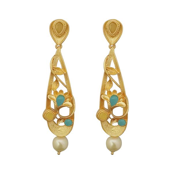 Kriaa Blue Austrian Stone Pearl Drop Gold Plated Dangler Earrings - 1313115E