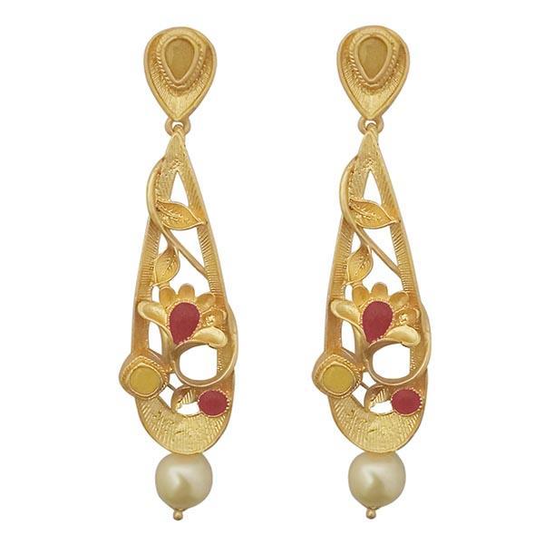 Kriaa Pink Austrian Stone Pearl Drop Gold Plated Dangler Earrings - 1313115F