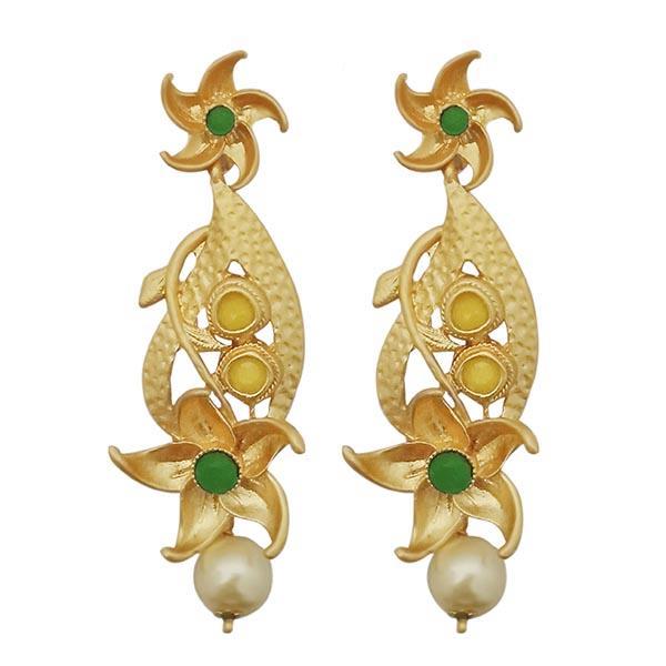 Kriaa Green Austrian Stone Pearl Drop Gold Plated Dangler Earrings - 1313116B