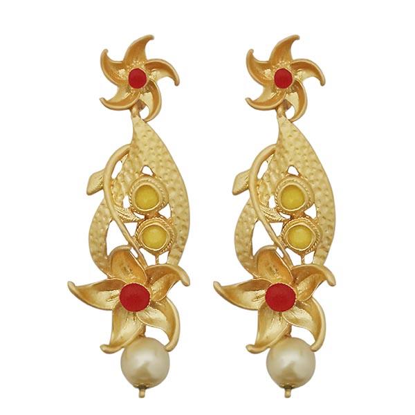 Kriaa Maroon Austrian Stone Pearl Drop Gold Plated Dangler Earrings - 1313116C