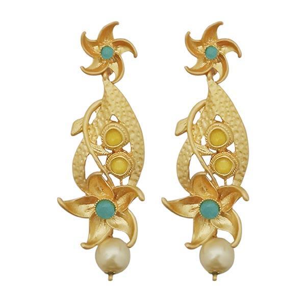 Kriaa Blue Austrian Stone Pearl Drop Gold Plated Dangler Earrings - 1313116D