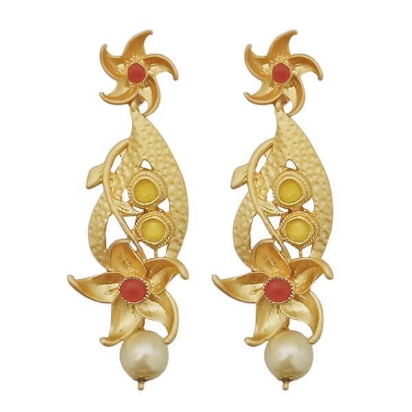 Kriaa Maroon Austrian Stone Pearl Drop Gold Plated Dangler Earrings - 1313116F