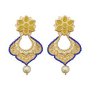 Kriaa Blue Austrian Stone Pearl Drop Gold Plated Dangler Earrings - 1313117A