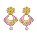 Kriaa Pink Austrian Stone Pearl Drop Gold Plated Dangler Earrings - 1313117B