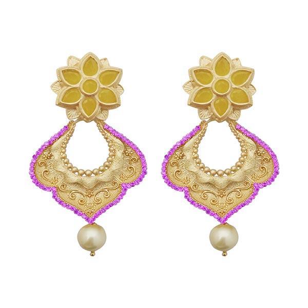 Kriaa Pink Austrian Stone Pearl Drop Gold Plated Dangler Earrings - 1313117B