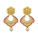 Kriaa Red Austrian Stone Pearl Drop Gold Plated Dangler Earrings - 1313117C