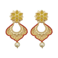 Kriaa Red Austrian Stone Pearl Drop Gold Plated Dangler Earrings - 1313117C