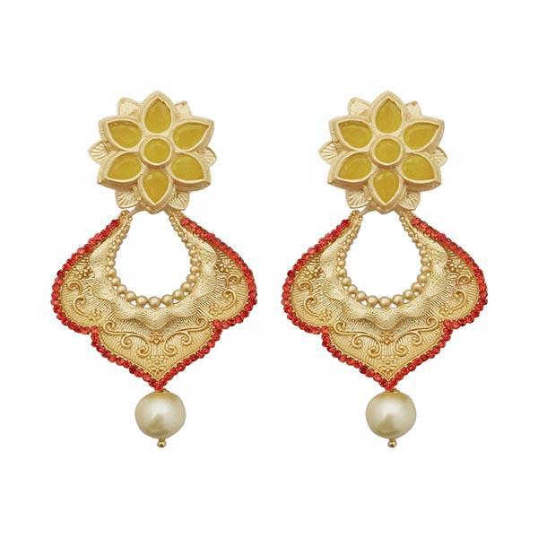 Kriaa Red Austrian Stone Pearl Drop Gold Plated Dangler Earrings - 1313117C