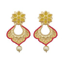 Kriaa Red Austrian Stone Pearl Drop Gold Plated Dangler Earrings - 1313117E