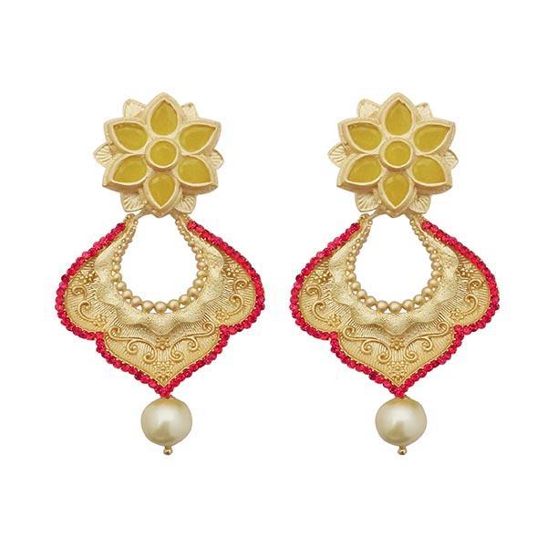 Kriaa Red Austrian Stone Pearl Drop Gold Plated Dangler Earrings - 1313117E