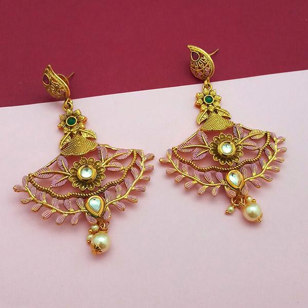 Nikita Arts Gold Plated Stone And Pink Meenakari Copper Matte Dangler Earrings - 1313118D