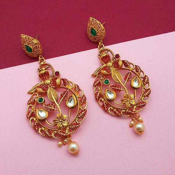 Nikita Arts Gold Plated Stone And Maroon Meenakari Copper Matte Dangler Earrings - 1313119A