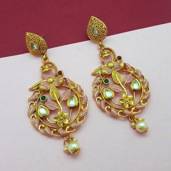 Nikita Arts Gold Plated Stone And Pink Meenakari Copper Matte Dangler Earrings - 1313119D