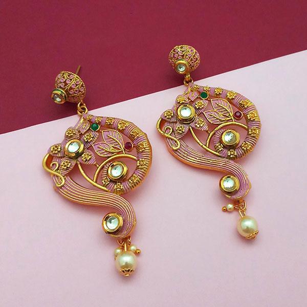 Nikita Arts Gold Plated Stone And Pink Meenakari Copper Matte Dangler Earrings - 1313120D