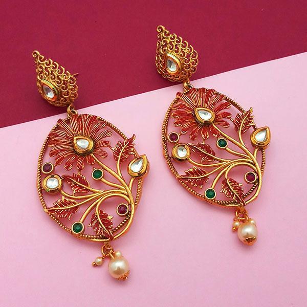 Nikita Arts Gold Plated Stone And Maroon Meenakari Copper Matte Dangler Earrings - 1313121A