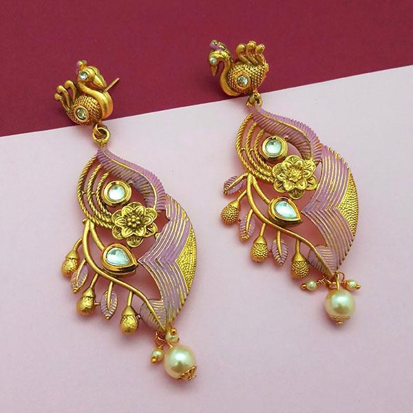 Nikita Arts Gold Plated Stone And Pink Meenakari Copper Matte Dangler Earrings - 1313122D