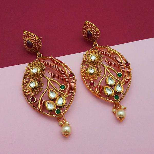 Nikita Arts Gold Plated Stone And Maroon Meenakari Copper Matte Dangler Earrings - 1313123B