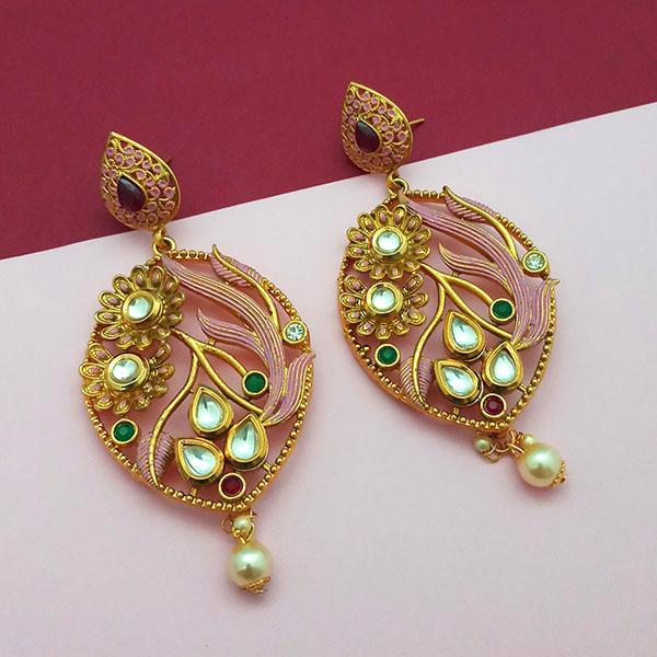 Nikita Arts Gold Plated Stone And Pink Meenakari Copper Matte Dangler Earrings - 1313123D