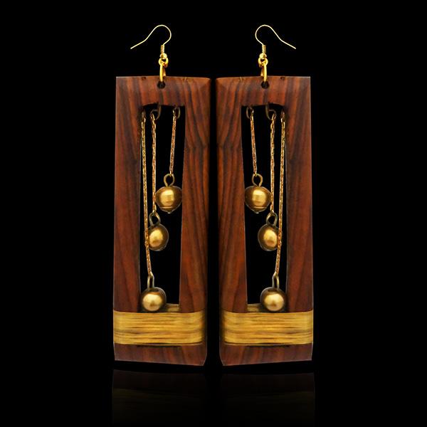 Urthn Zinc Alloy Gold Plated Wooden Dangler Earrings - 1313202C