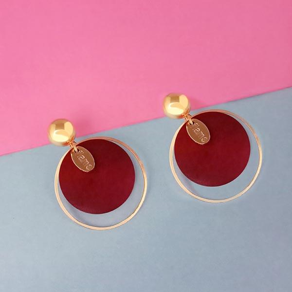 Urthn Gold Plated Maroon Wood Dangler Earrings - 1313205C