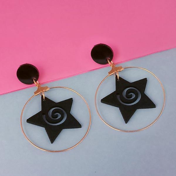 Urthn Black Star Design Gold Plated Dangler Earrings - 1313206E