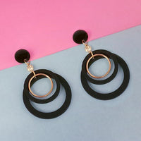 Urthn Gold Plated Black Wood Dangler Earrings - 1313207E