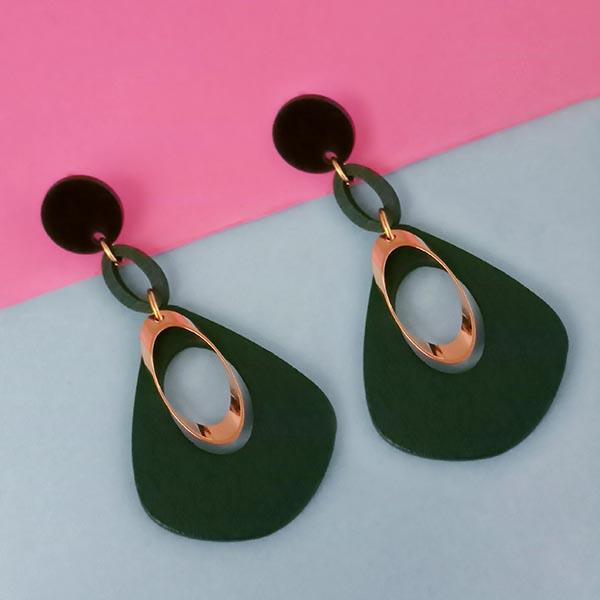 Urthn Green Wood Dangler Earrings - 1313208C