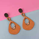 Urthn Gold Plated Brown Wood Dangler Earrings - 1313208F