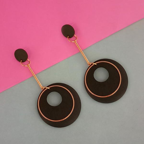 Urthn Black Wood Gold Plated Dangler Earrings - 1313210E