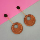 Urthn Gold Plated Brown Wood Dangler Earrings - 1313210F