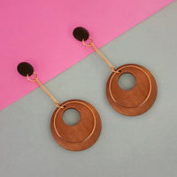 Urthn Gold Plated Brown Wood Dangler Earrings - 1313210F