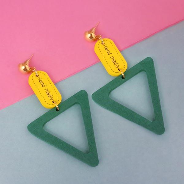 Urthn Gold Plated Green Wood Dangler Earrings - 1313211B