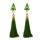 Jeweljunk Green Thread Gold Plated Tassel Earrings - 1313301E