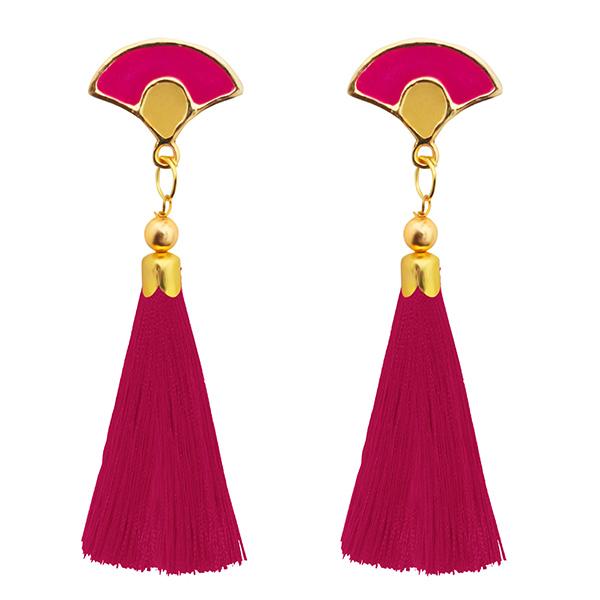Jeweljunk Gold Plated Pink Thread Tassel Earrings - 1313302A