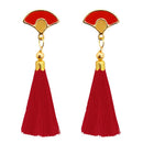 Jeweljunk Gold Plated Red Thread Tassel Earrings - 1313302C