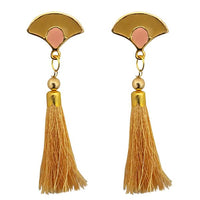 Jeweljunk Beige Thread Gold Plated Tassel Earrings - 1313302D