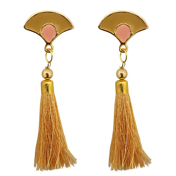 Jeweljunk Beige Thread Gold Plated Tassel Earrings - 1313302D