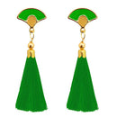 Jeweljunk Green Thread Gold Plated Tassel Earrings - 1313302E