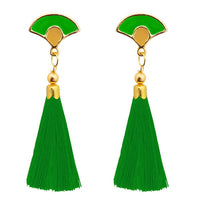 Jeweljunk Green Thread Gold Plated Tassel Earrings - 1313302E
