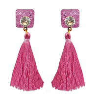 Jeweljunk Gold Plated Pink Thread Tassel Earrings - 1313303A