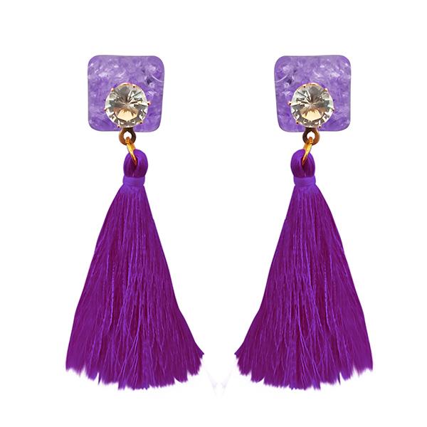 Jeweljunk Gold Plated Purple Thread Tassel Earrings - 1313303C
