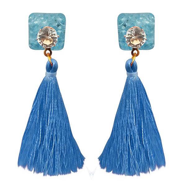 Jeweljunk Blue Thread Gold Plated Tassel Earrings - 1313303D
